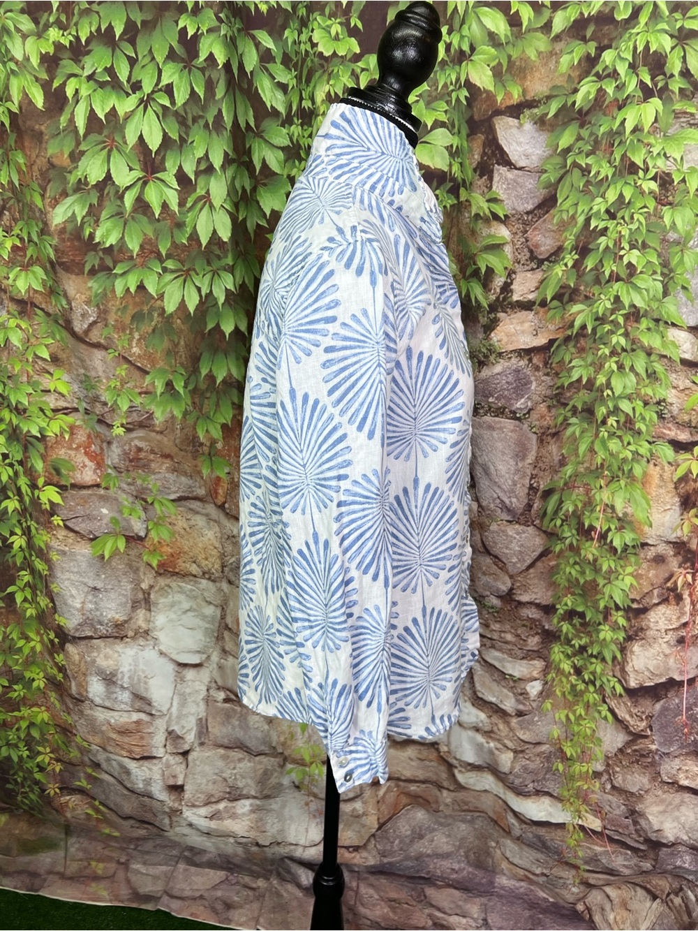 JOIE Blue and White Airy Botanical Print Linen Resortwear Coastal Blouse, S - Picture 10 of 12